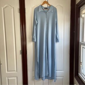 D-Rama Light Blue Everyday Button Maxi Dress Size 14-16 1X Long Sleeve